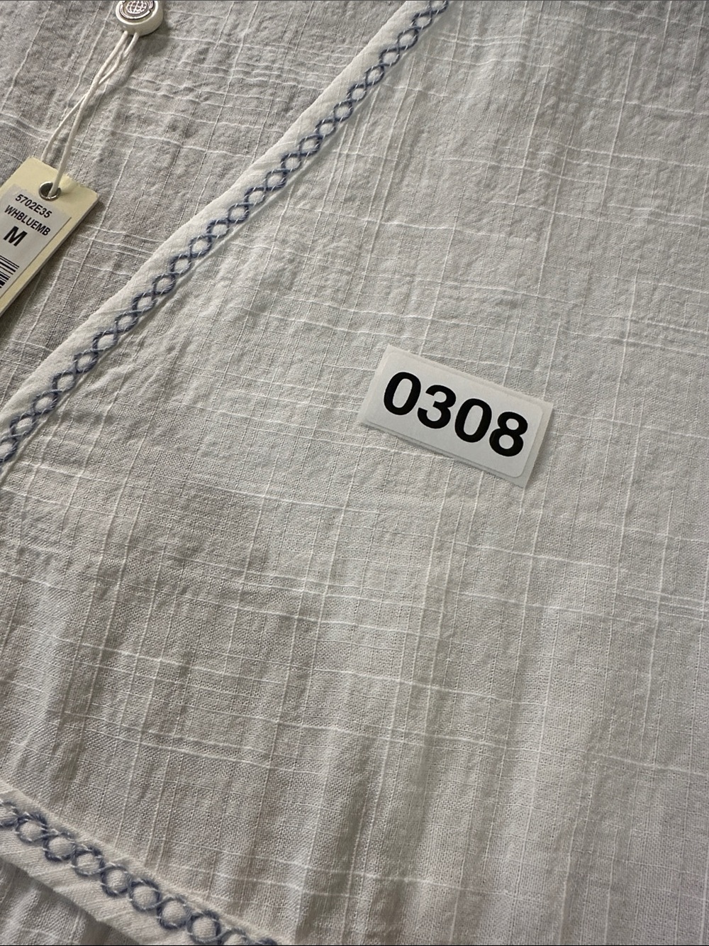 Max Studio White Tunic with Blue Floral Embroidery and Decorative Stitching NWT - Picture 11 of 11